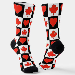 Canada Flag Heart Pattern Fun Patriotic Canada Sokken