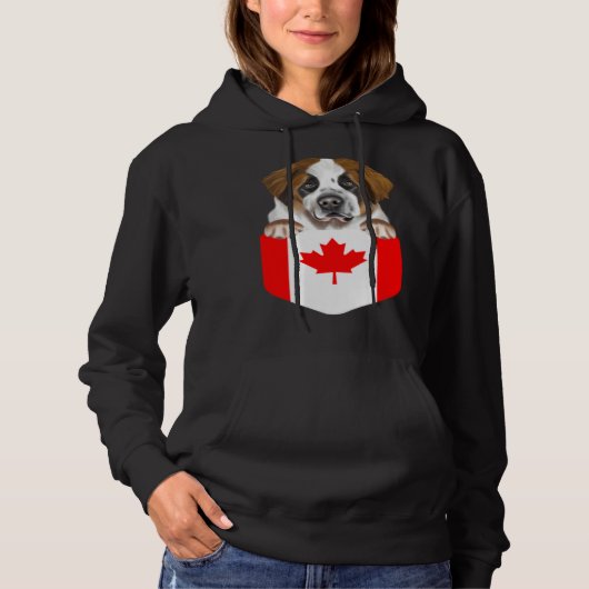 Canada Flag St Bernard Dog In Pocket Hoodie (Voorkant)