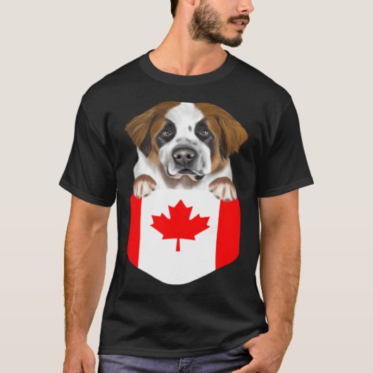 Canada Flag St Bernard Dog In Pocket T-shirt (Voorkant)
