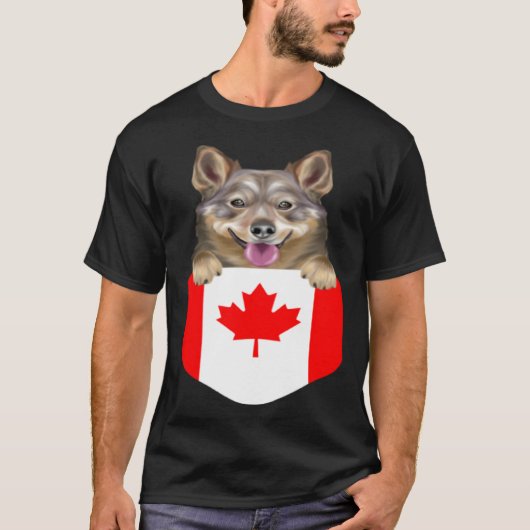Canada Flag Swedish Vallhund Dog In Pocket T-shirt (Voorkant)