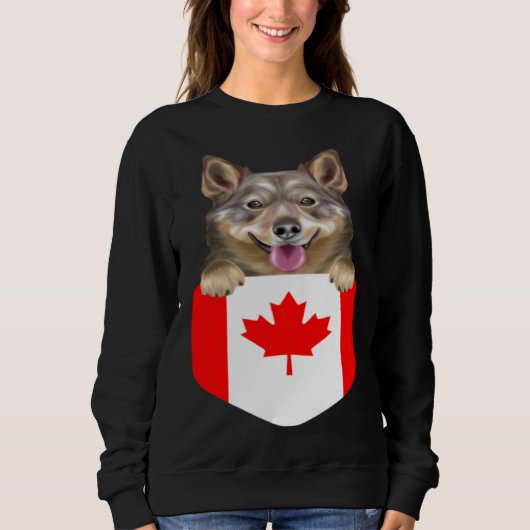 Canada Flag Swedish Vallhund Dog In Pocket Trui (Voorkant)