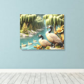 Canada Ganzen Te midden van de Huilende Wilgen20x1 Canvas Afdruk (Insitu (Houten vloer))
