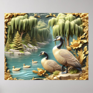 Canada Ganzen Te midden van de Huilende Wilgen20x1 Poster