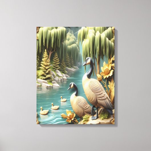 Canada Ganzen te midden van de Huilende Wilgen 16x Canvas Afdruk (Voorkant)