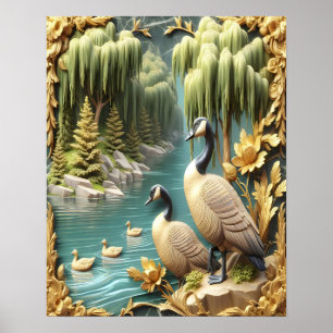Canada Ganzen te midden van de Huilende Wilgen 16x Poster