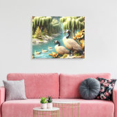 Canada Ganzen te midden van de Huilende Wilgen 20x Canvas Afdruk (Insitu (Woonkamer))