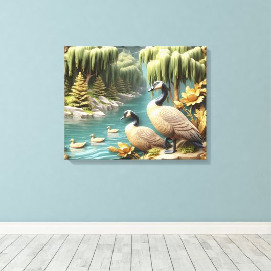 Canada Ganzen te midden van de Huilende Wilgen 20x Canvas Afdruk (Insitu (Houten vloer))