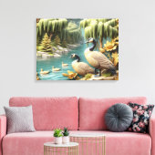 Canada Ganzen te midden van de Huilende Wilgen 24x Canvas Afdruk (Insitu (Woonkamer))