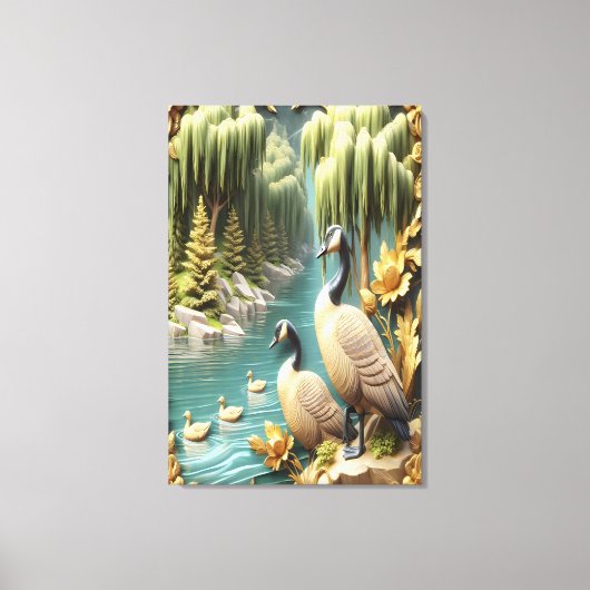 Canada Ganzen te midden van de Huilende Wilgen 24x Canvas Afdruk (Voorkant)