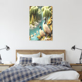 Canada Ganzen te midden van de Huilende Wilgen 24x Canvas Afdruk (Insitu (Slaapkamer))