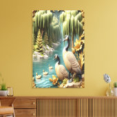 Canada Ganzen te midden van de Huilende Wilgen 24x Canvas Afdruk (Insitu (Woonkamer))