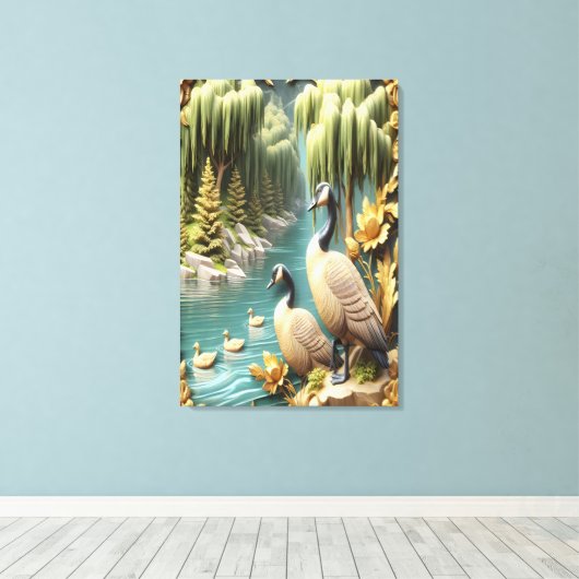 Canada Ganzen te midden van de Huilende Wilgen 24x Canvas Afdruk (Insitu (Houten vloer))