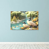Canada Ganzen te midden van de Huilende Wilgen 36x Canvas Afdruk (Insitu (Houten vloer))