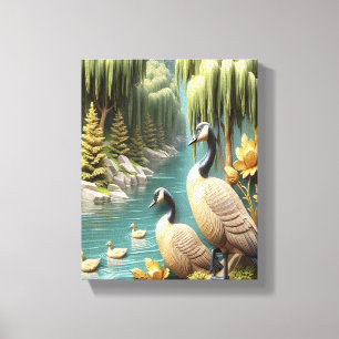 Canada Ganzen Te midden van de Huilende Wilgen 8x1 Canvas Afdruk