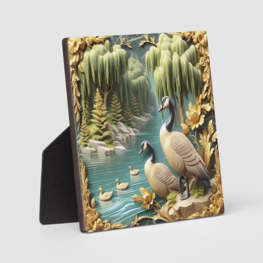 Canada Ganzen te midden van de Huilende Wilgen Fotoplaat (Voorkant)