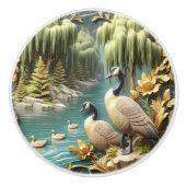 Canada Ganzen te midden van de Huilende Wilgen Keramische Knop (Voorkant)