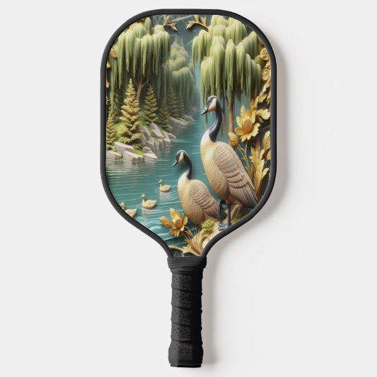 Canada Ganzen te midden van de Huilende Wilgen Pickleball Paddle (Achterkant)