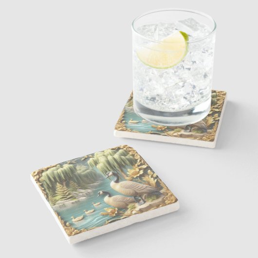 Canada Ganzen te midden van de Huilende Wilgen Stenen Onderzetter (Zijkant)