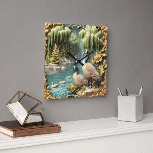 Canada Ganzen te midden van de Huilende Wilgen Vierkante Klok