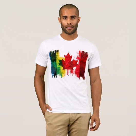 Canada Gay Pride Rainbow Flag Maple Leaf LGTBQ T-shirt (Voorkant volledig)