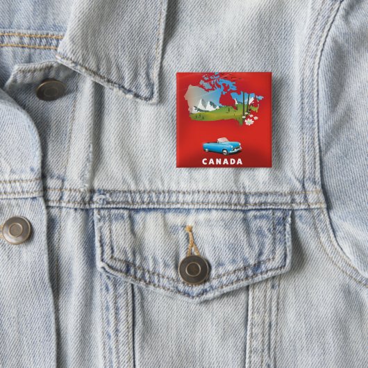 Canada geïllustreerde reisprent. vierkante button 5,1 cm (In situ)