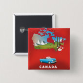Canada geïllustreerde reisprent. vierkante button 5,1 cm (Voorkant /achterkant)