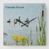 Canada Gese en Cattails Vierkante Klok (Voorkant)