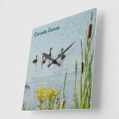 Canada Gese en Cattails Vierkante Klok (Hoek)