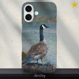 Canada Goose Bird Painting Aangepaste naam iPhone 16 Hoesje