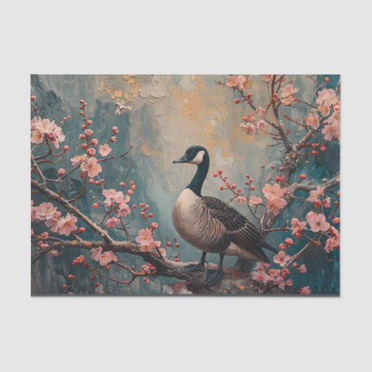 Canada Goose Cherry Blossoms Schilderij Decoupage Tissuepapier (Voorkant)
