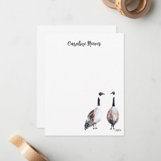 Canada Goose Couple Cute Waterverf Natuur Art Notitiekaartje (Voorkant / Achterkant in situ)