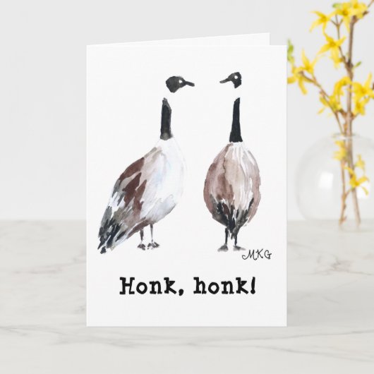Canada Goose Hand-Drawn Cute Honking Canada Geese Kaart (Gele Bloem)