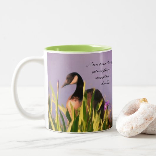 Canada Goose Natuur Inspirerend Quote Tweekleurige Koffiemok (Met donut)