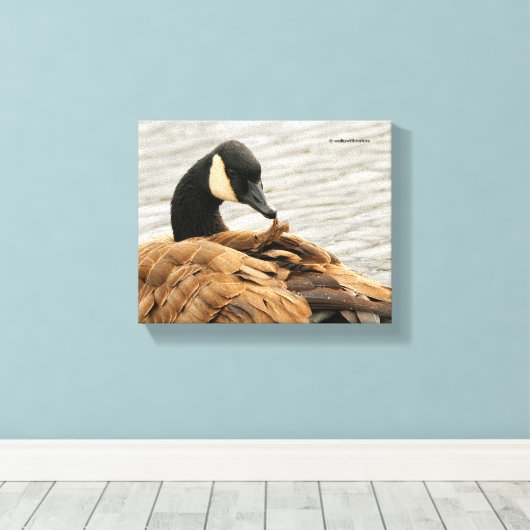 Canada Goose op het meer Canvas Afdruk (Insitu (Houten vloer))
