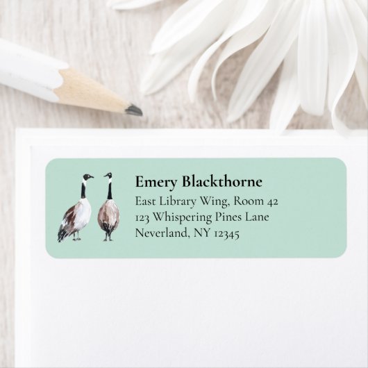 Canada Goose  Sage Hand-Drawn Bird Adres Etiket (Insitu)