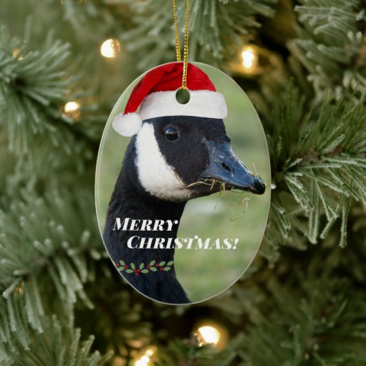 Canada Goose Wearing Santa Hat Holiday Keramisch Ornament (Boom)