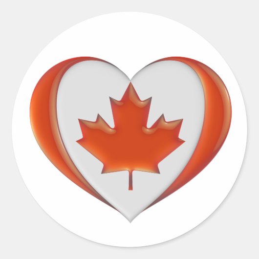 Canada Heart Flag Maple Leaf Trots Gratis Patriott Ronde Sticker (Voorkant)