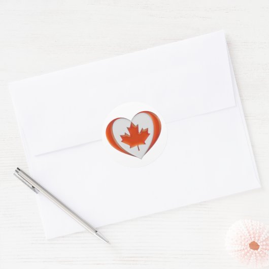 Canada Heart Flag Maple Leaf Trots Gratis Patriott Ronde Sticker (Envelop)
