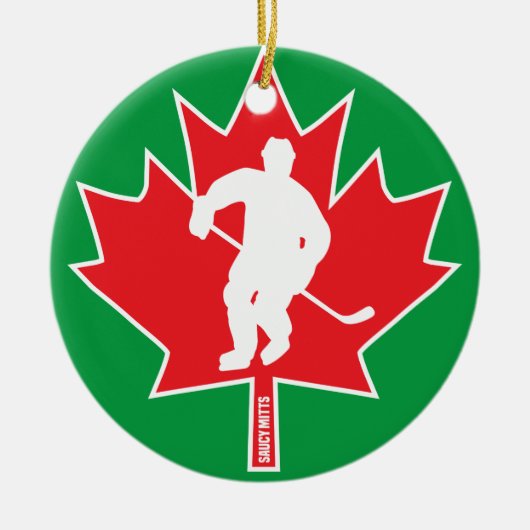 Canada Hockey Maple Leaf Canadese Player Kerstmis Keramisch Ornament (Voorkant)