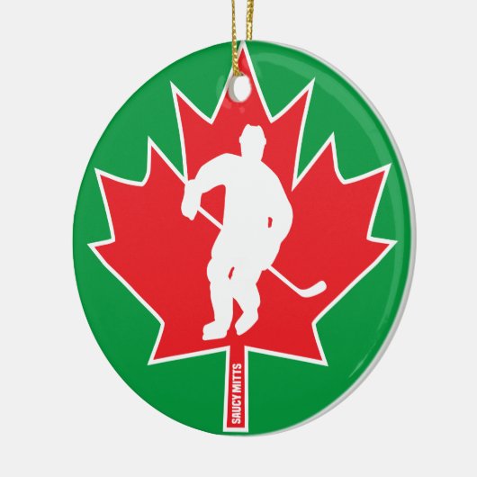 Canada Hockey Maple Leaf Canadese Player Kerstmis Keramisch Ornament (Links)
