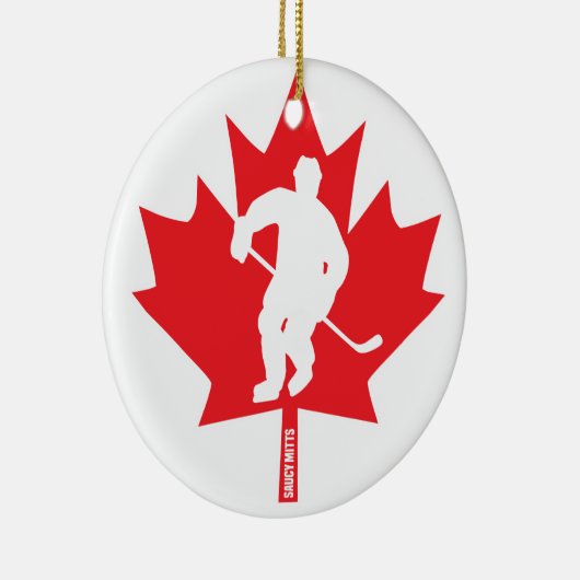 Canada Hockey Maple Leaf Player Kerstmis Keramisch Ornament (Rechts)