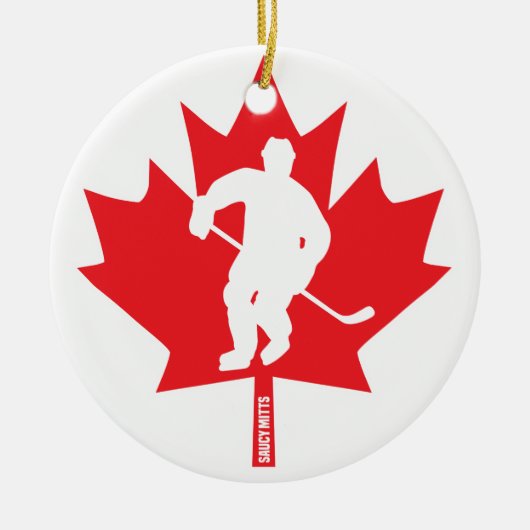 Canada Hockey Maple Leaf Player Kerstmis Keramisch Ornament (Voorkant)