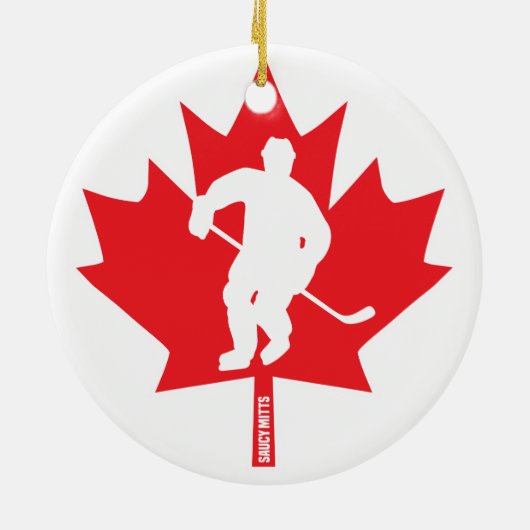 Canada Hockey Maple Leaf Player Kerstmis Keramisch Ornament (Achterkant)