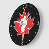 Canada Hockey Maple Leaf Player rood op zwart Grote Klok (Hoek)
