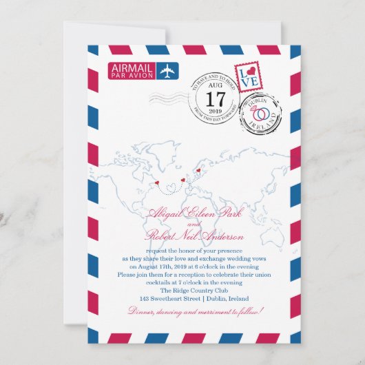 Canada Ierland Zweden Airmail Heart Wedding Kaart (Voorkant)