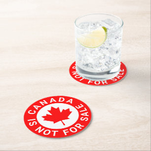 Canada is niet te koop typografie rode esdoorn bla ronde kartonnen onderzetter