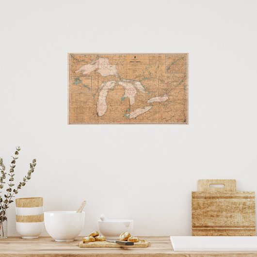 Canada Kaart van de Grote Meren Poster (Keuken)