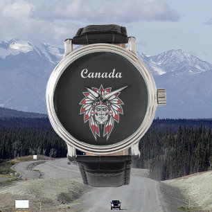 Canada Kleurrijke Native American Indian Chief Dar Horloge