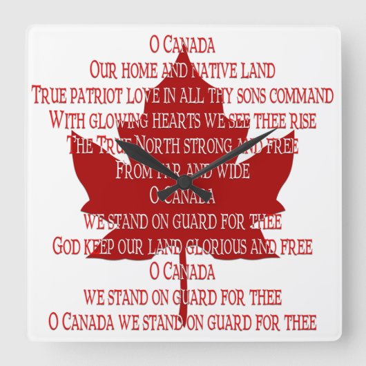Canada Klock Canadian Anthem Souvenir Clock Vierkante Klok (Voorkant)
