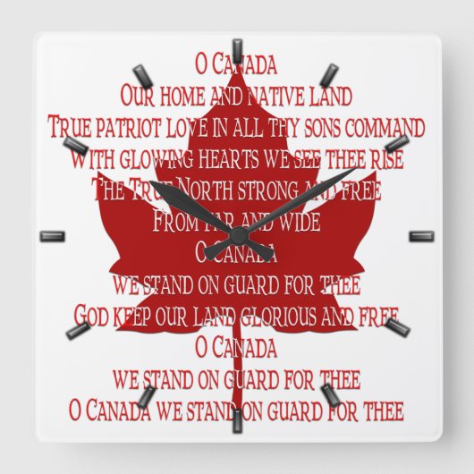 Canada Klock Canadian Anthem Souvenir Clock Vierkante Klok (Voorkant)